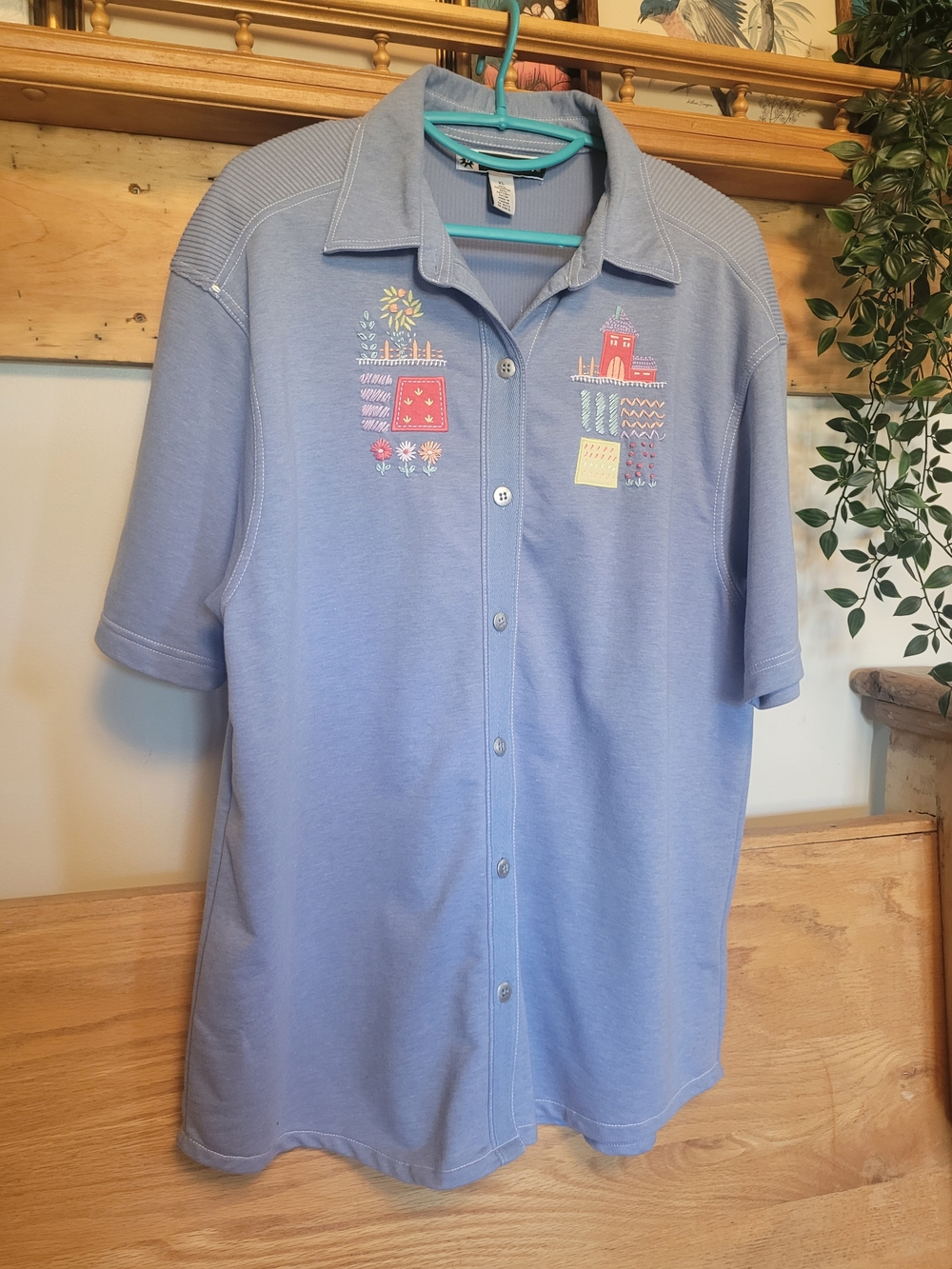 Blast Light Blue Embroidered Short-Sleeve Button-Up Shirt